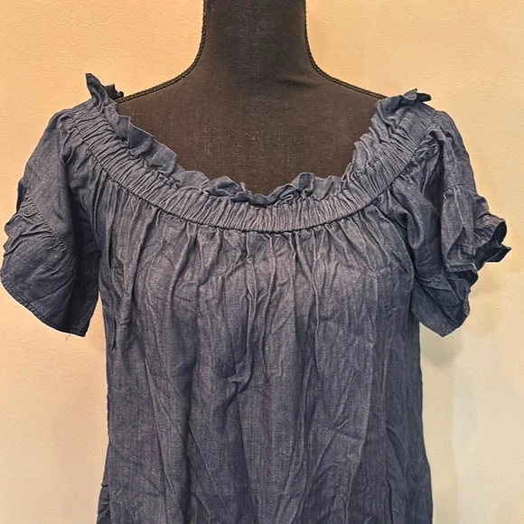 Umgee USA Women’s Size L Sundress Blue Off-Shoulder Ruffled Mini Flutter Sleeve - Picture 3 of 11